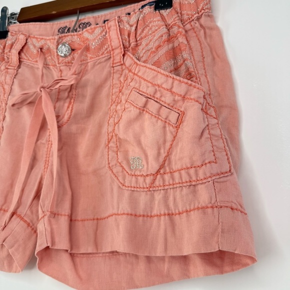 Miss Me Linen Shorts Mid Rise Women Size 28 Boho Casual Beach Pink Coral - Picture 13 of 15
